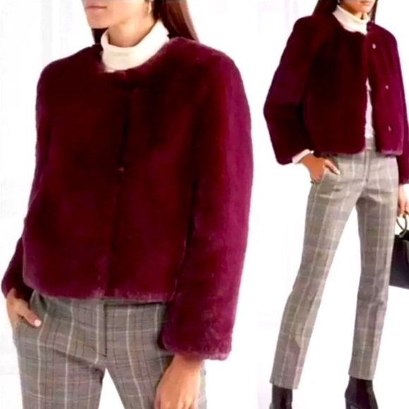 J.CREW Collection Louisa Lady Jacket Faux Fur Burgundy